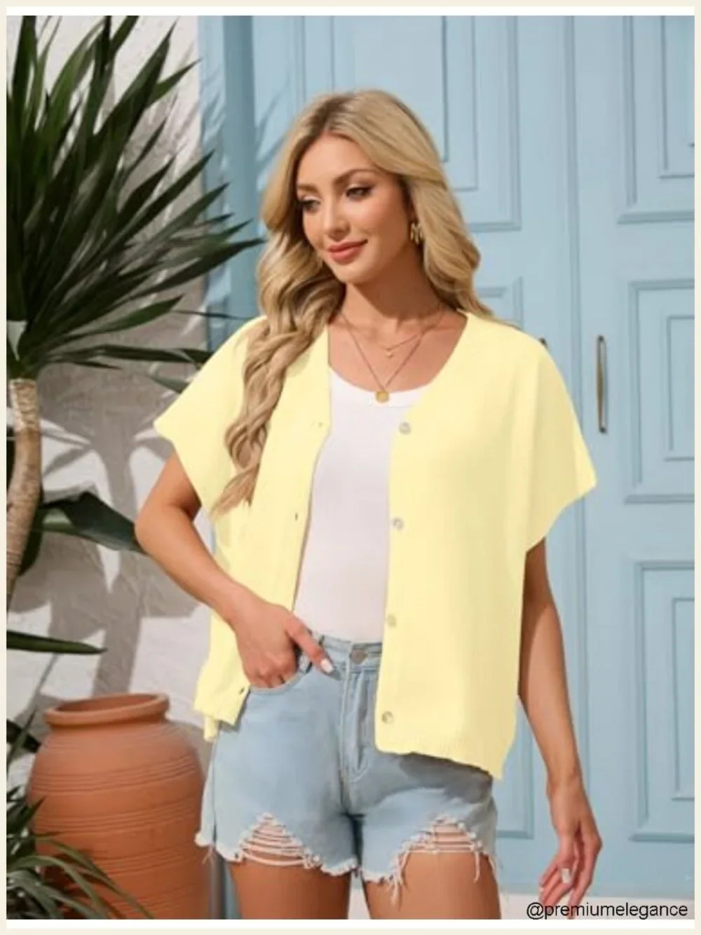 Oversized Batwing Short Sleeve Cardigan V-Neck Knit Lightweight Summer